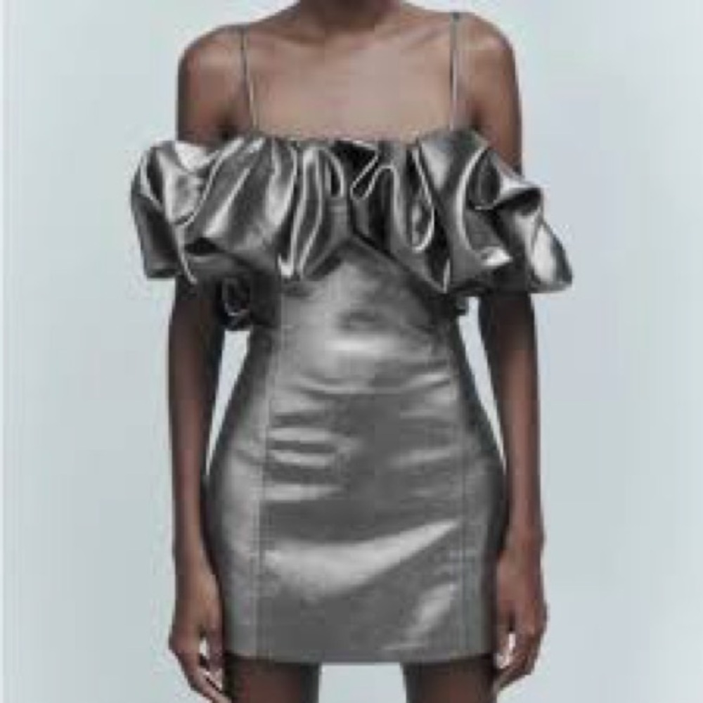 NWT Zara metallic spaghetti strap party dress